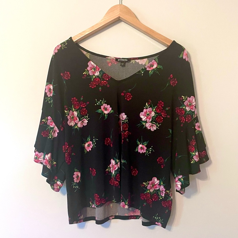 Express black and pink floral top